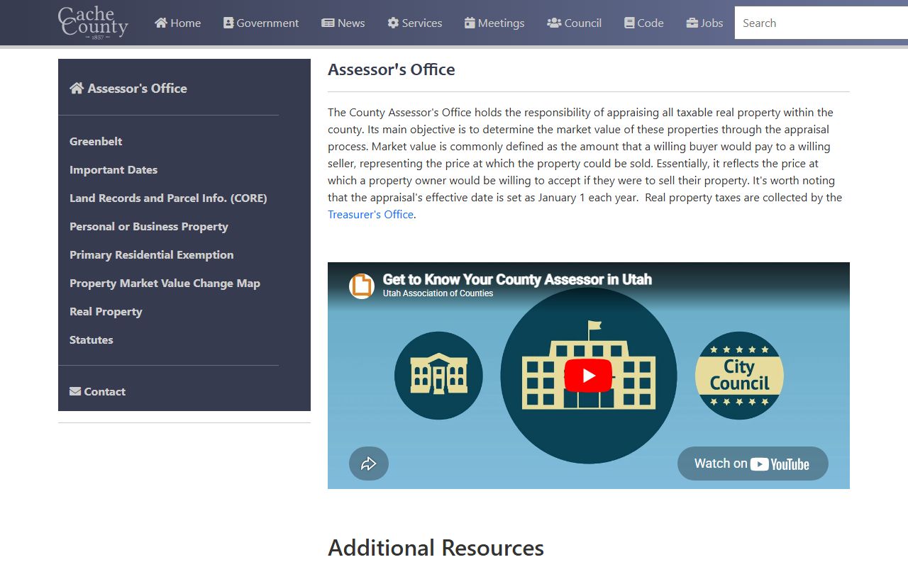 Cache County Assessor website showing property assessment information for Cache County
