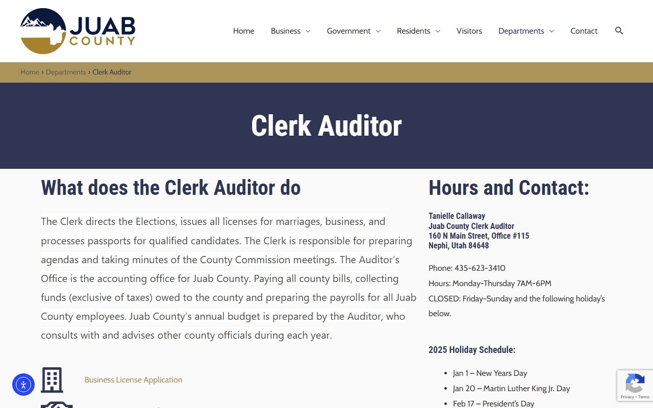 Juab County Clerk website for GRAMA requests and county records in Juab County