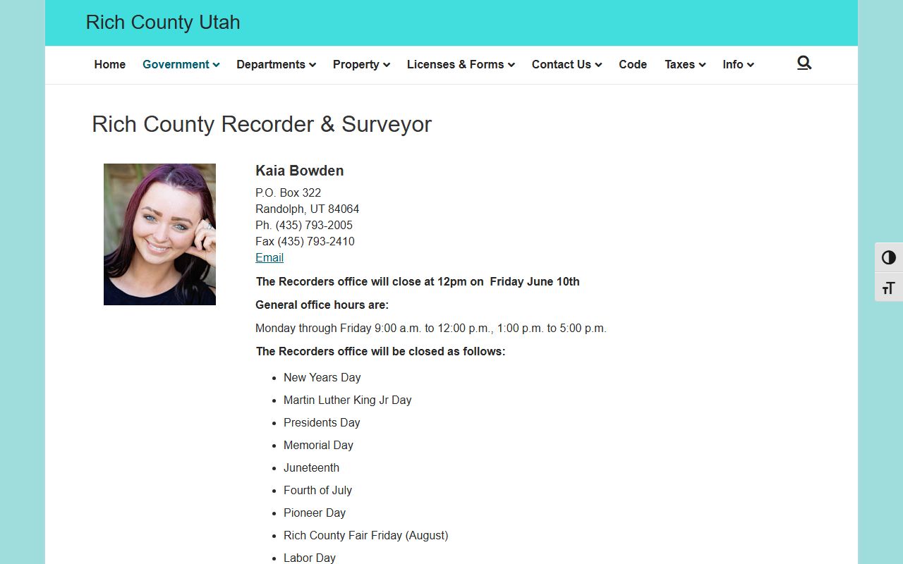 Rich County Recorder-Surveyor website showing property records for Rich County public records