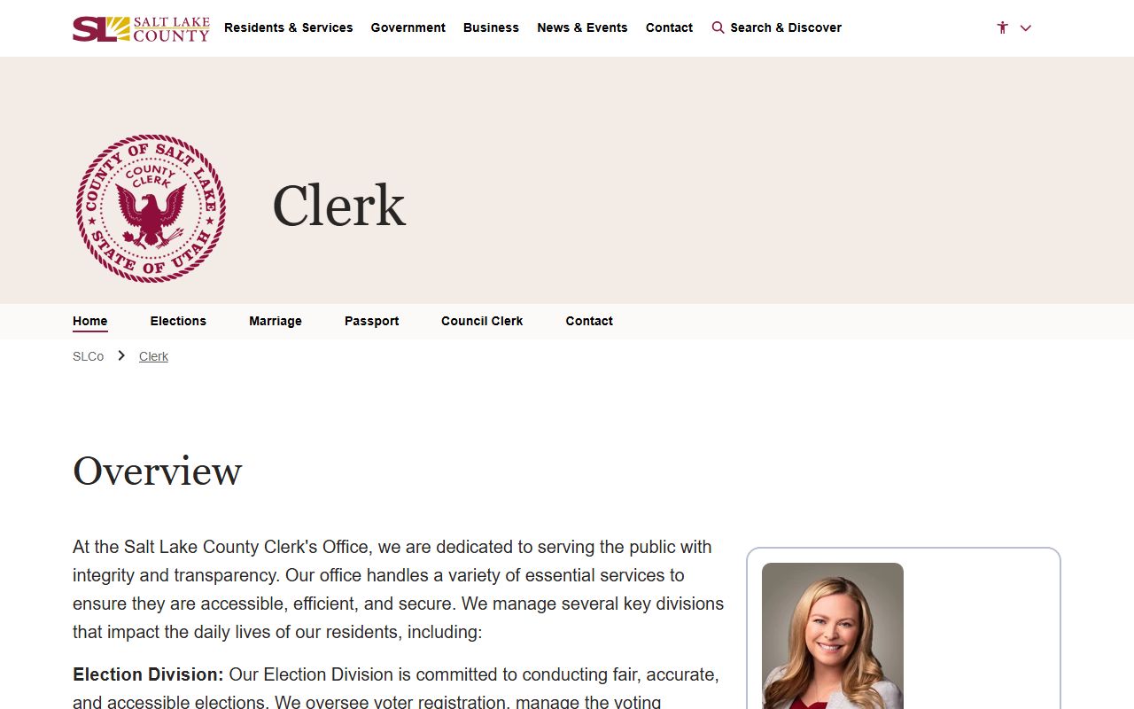 Salt Lake County Clerk website for elections, marriage licenses, and GRAMA requests