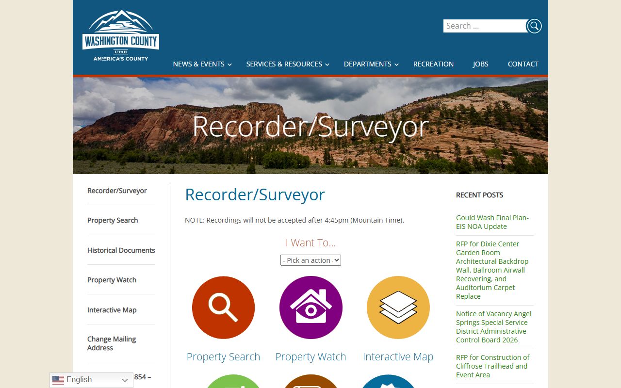 Washington County Recorder website showing property records for Washington County public records