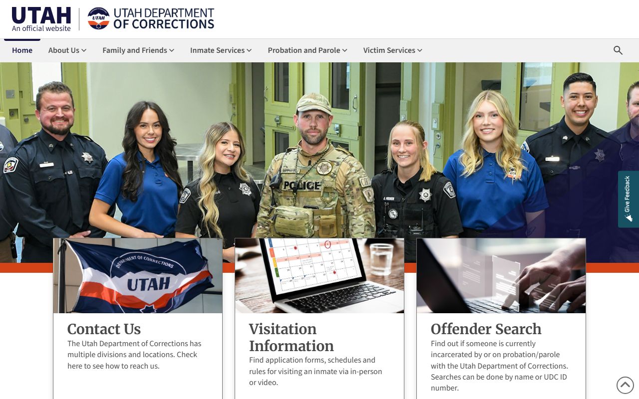 Utah Department of Corrections website showing offender search database