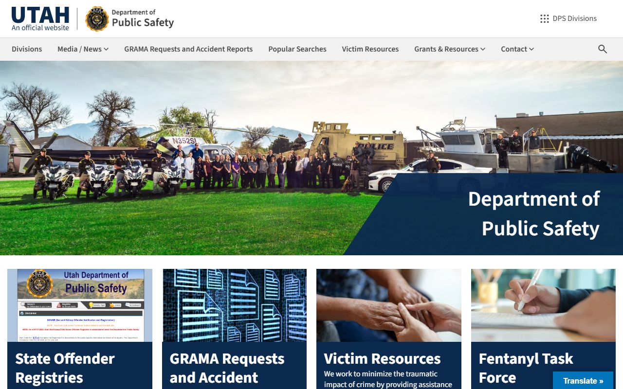 Utah Department of Public Safety website showing public safety records and services