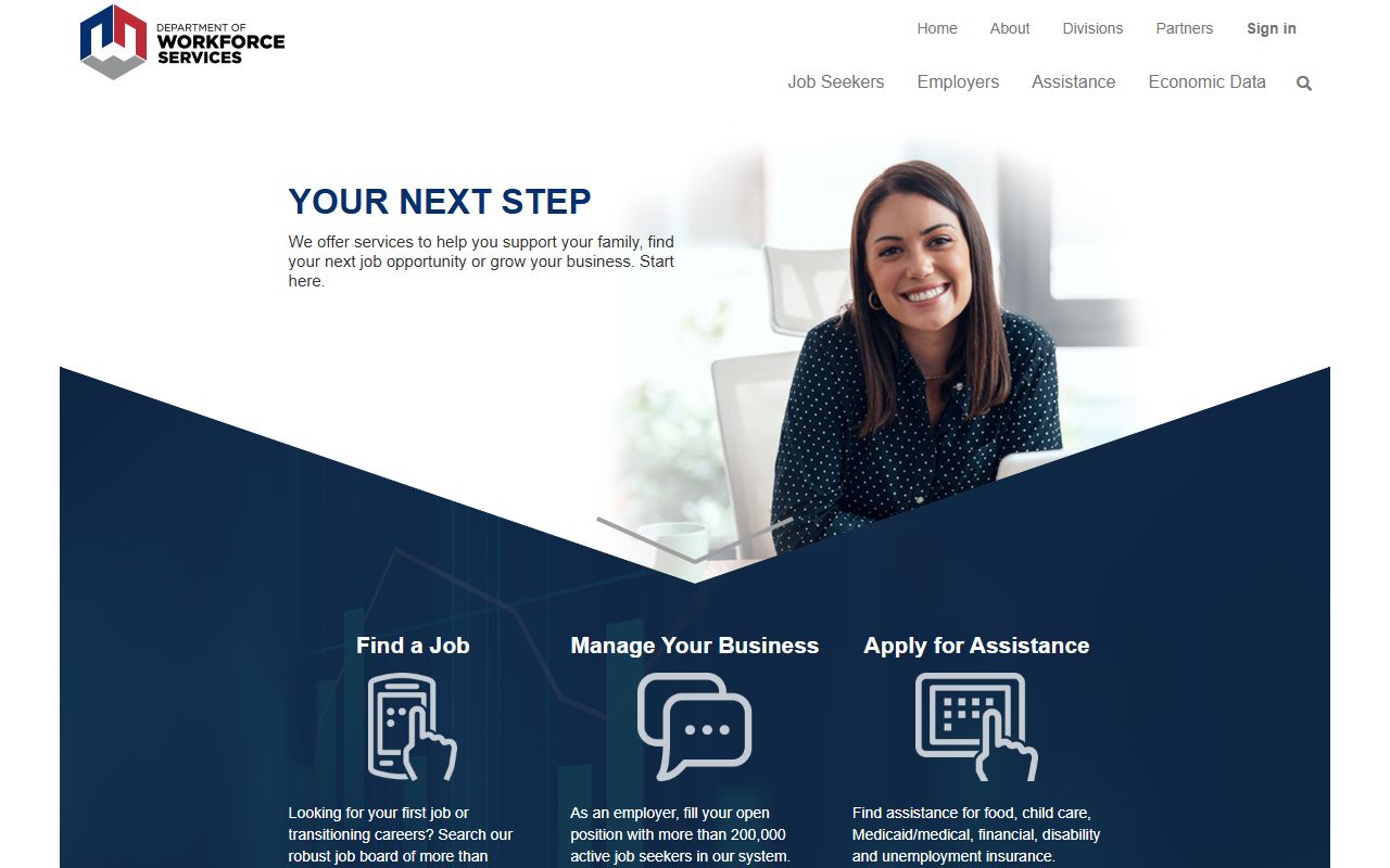 Utah Department of Workforce Services website showing public information and program data