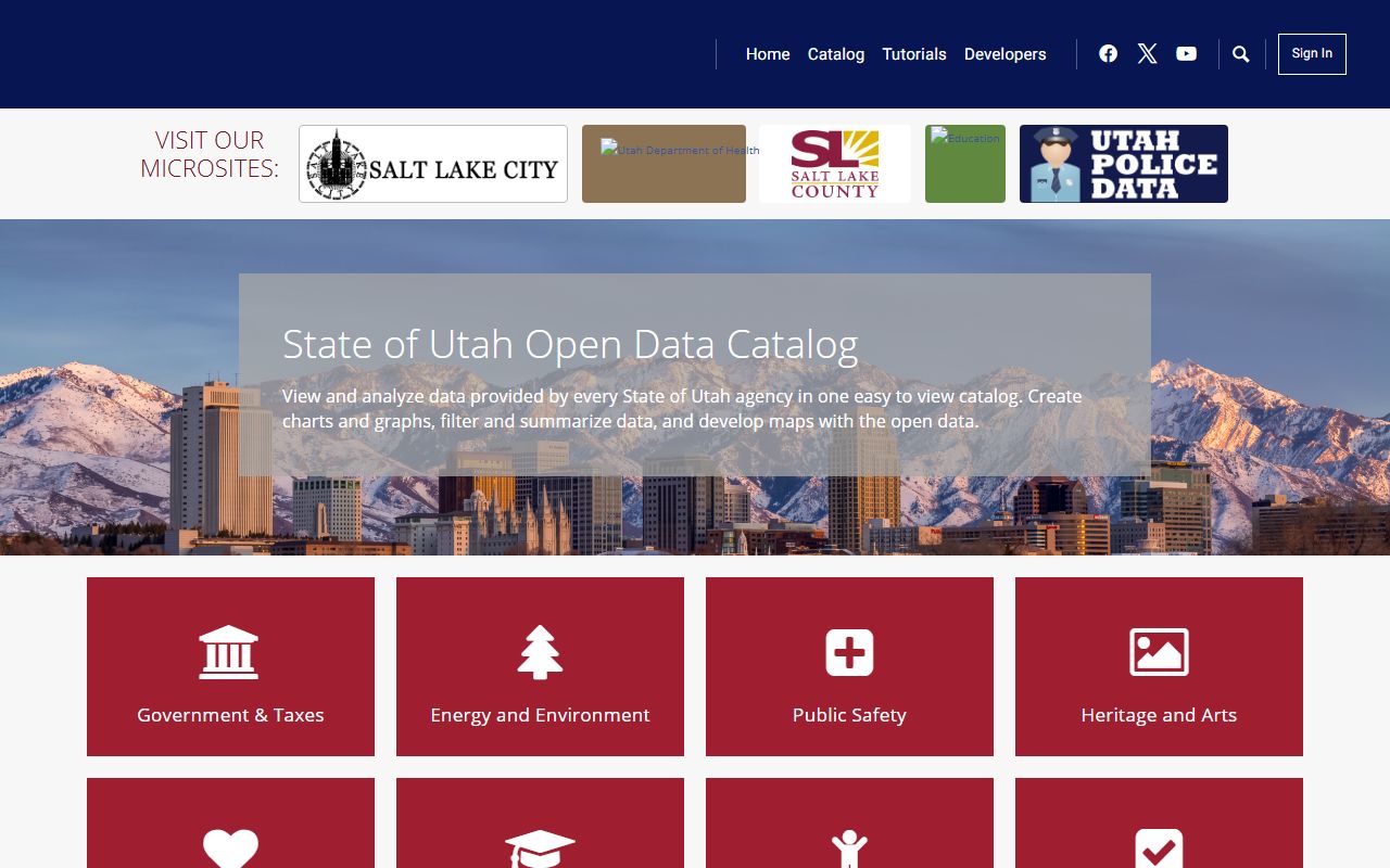 Utah Open Data Portal showing freely available government datasets