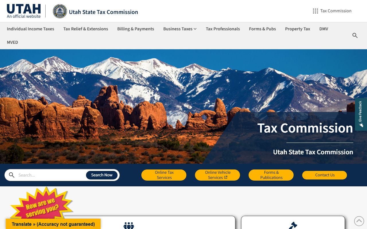 Utah State Tax Commission website showing property tax records and assessment information